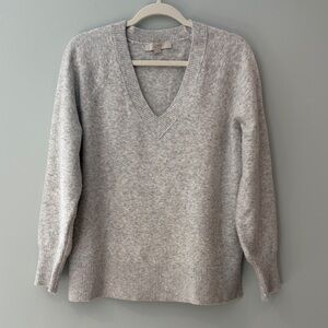 LOFT Brand Elegant Light Gray V-Neck Sweater